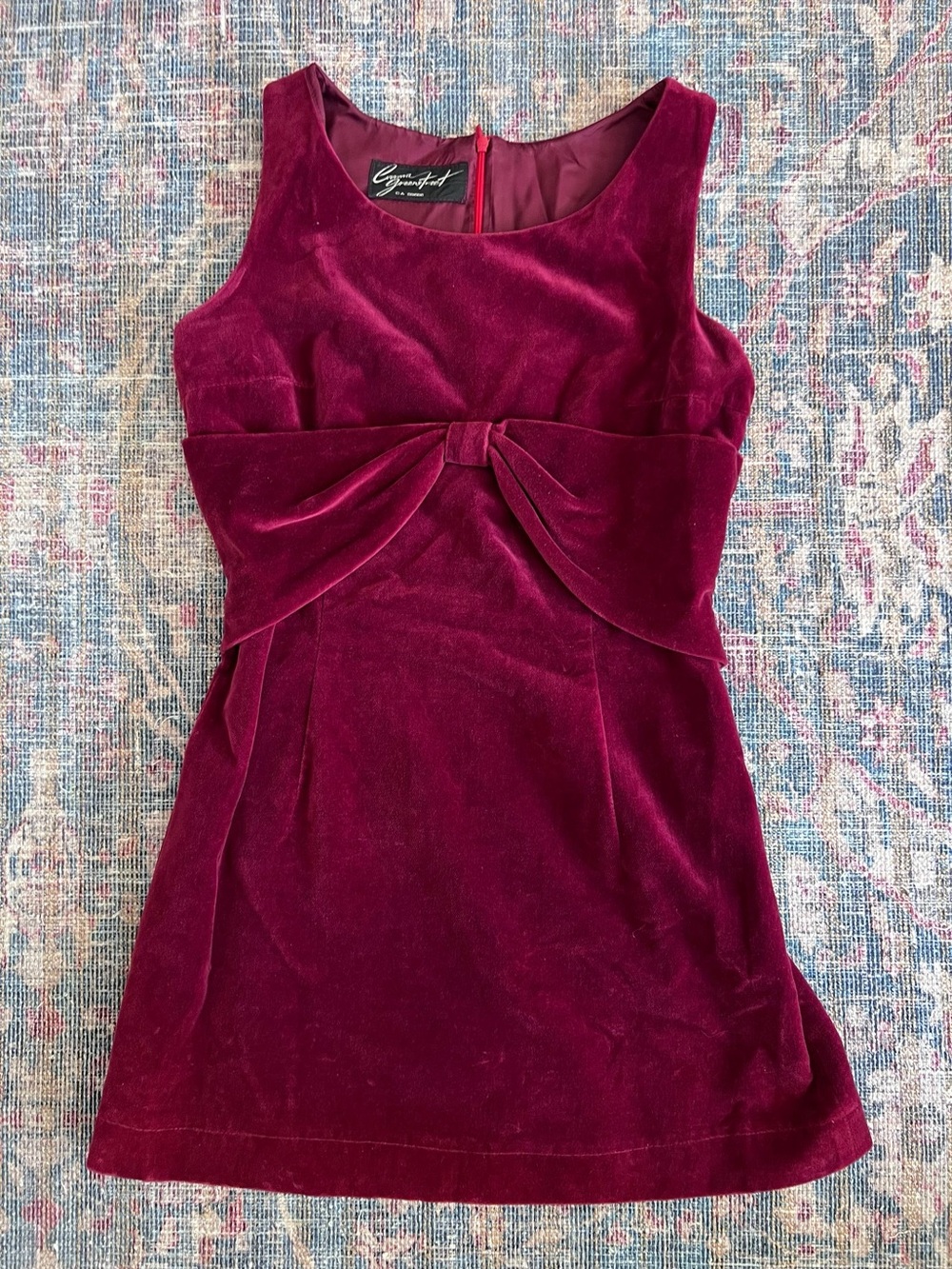 Garnet Velvet Sleeveless Cocktail Dress with Bow Detail